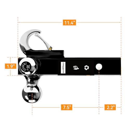 ORCISH Tri-Ball Trailer Hitch Mount with Tow Hook & Lock for 2" Receiver - color: 2"-Standard Plus-Chrome
