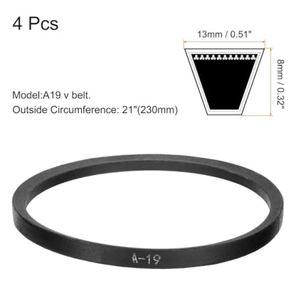 uxcell 4pcs A19 or 4L210 Classic Wrapped Rubber V-Belt, 19"(480mm) Inside Circumference, A Profile V Belt - size: A19