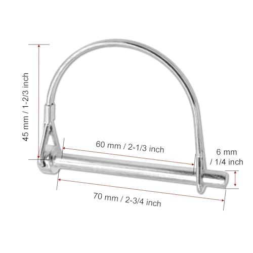 10-Pack Safety Coupler Hitch Pins with Round Loop 1/4 x 2-3/4 Inch - size: 1/4" x 2-3/4"