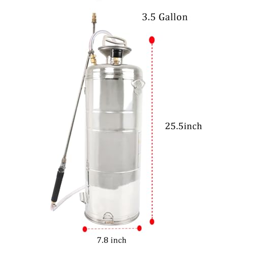 Heavy Duty Stainless Steel Sprayer, 3.5 Gallon Pump Sprayer, 14L Stainless Hand Pump Sprayer for Lawn, Garden Watering, Floor Cleaning (20 Wand & 3FT, Silver) - size: 3.5 Gallon