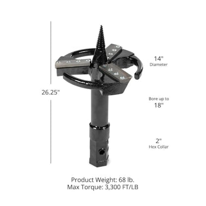 Titan Attachments 14" Stump Planer for 2" Hex Auger Drives, 3300 Ft-Lb - style: Auger Planter Diameter: 14"