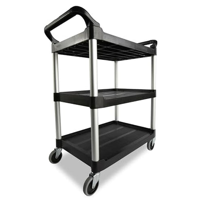 Rubbermaid Commercial Products Heavy Duty 3-Shelf Rolling Service/Utility/Push Cart, 200 lbs. Capacity, Black, for Foodservice/Restaurant/Cleaning/Warehouse/Garage - color: Black