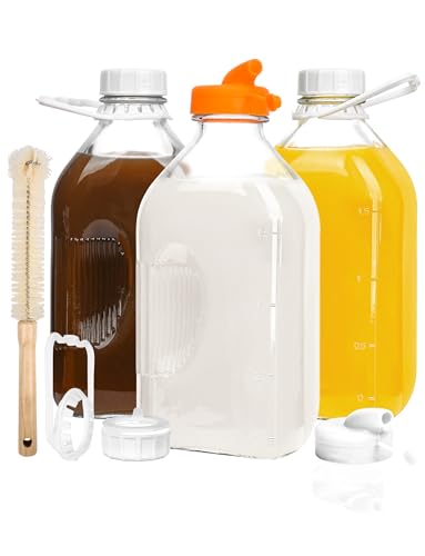 KMIGRUAN 64oz Glass Milk Bottle with Lid, 3 Pack 2 Qt Glass Milk Jugs - style: 3Pack
