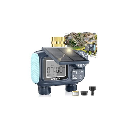 Solar Sprinkler Timer,2 Zone Brass Inlet Water Timer for Garden Hose