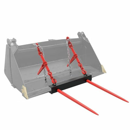 Suitable for Dual Hay Bale Spear 49" 3000 lbs, Heavy Duty Front Skid Steer Loader Tractor Bucket Attachment with Coated Rust Resistant