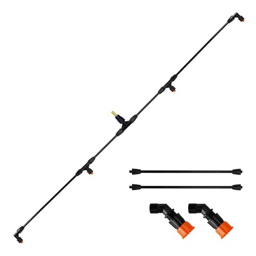 4 Nozzles Poly Spray Boom Wand with 1/4" Brass Fitting, Backpack Multi Nozzle Spray Holder, Sprayer Boom Equipped with Two Types Nozzles, DIY Length Up to 74.8" Wand for Tractor Watering Large Areas - color: Black