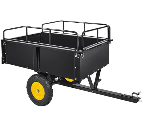 Heavy Duty ATV Trailer Steel Dump Cart, 750 Lbs 15 Cubic Feet Tow Behind Steel Dump Cart, Garden Utility Trailer Yard Trailers with Removable Sides for Riding Lawn Mower Tractor - color: Yellow