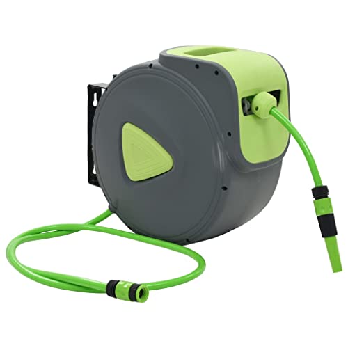 Automatic Retractable Water Hose Reel, Wall Mounted Garden Hose Reel with 98.4'+6.6' Hose, 1/2 inch Diameter, Swiveling 180 Degrees for Irrigation and Cleaning - color: Green 2