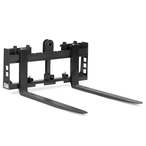 Titan Attachments Economy Series Pallet Fork Frame, 42" Fork Blades, Skid Steer Quick Tach Connection, Rated 4000 LB, Conus 2 Hay Spear Sleeves and 2" Receiver Hitch Included - style: 42" Forks