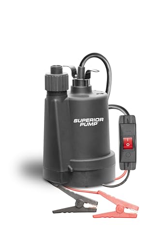 Superior Pump 91012 12 Volt Utility Pump with 20-Foot Cord, Black - size: 1380 GPH