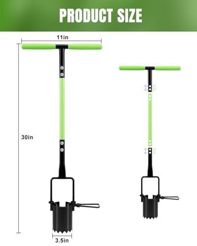 30in Long Handle Bulb Planter Tool, 5 in 1 Lawn Tool with Serrated Base - color: Green