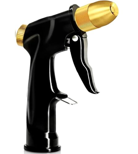 ESOW Garden Hose Nozzle, Heavy Duty Metal with Brass Nozzle, 4 Modes | High pressure pistol grip sprayer for garden, car wash, pet shower. Leak-proof, rustproof metal build. Adjustable water flow - color: Black, size: Bullet Modelling