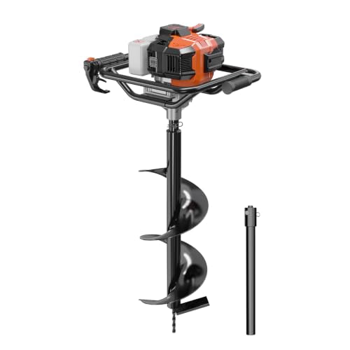 WORKIT Gas Powered Post Hole Digger, 52CC 2-Cycle Post Hole Auger with 8" Bits, 20" Extension Rods, Heavy-Duty Earth Auger for Fencing and Planting Trees, EPA Certification