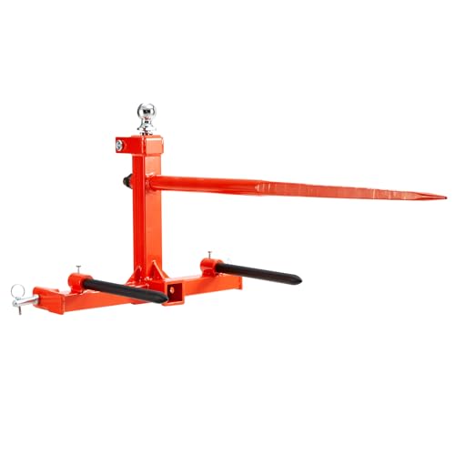 Happybuy 49" Hay Spear, 1600lbs Capacity, Three-Point Hitch Attachment with 2 Stabilizer Spears, Quick Attach Forks
