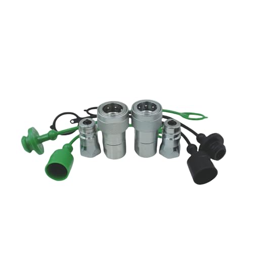 2-Set 1/2" Ag ISO5675 Carbon Steel Hydraulic Quick Disconnect Coupling Poppet Valve，Pioneer Type with Black and Green Colour Dust Cap - size: 1/2"NPT-Poppet(Black and Green)