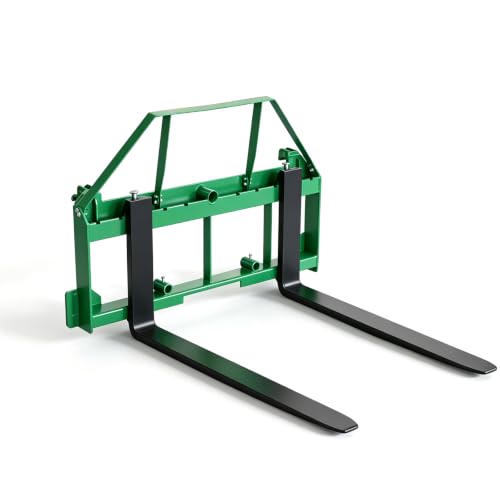 Skid Steer Pallet Fork Set, 45" Frame with 48" Adjustable Fork Blades, 4000 LBS Capacity, 3 Spear Sleeves & 2" Hitch Receiver, Quick Attach Pallet Fork Attachment for John Deere Tractors