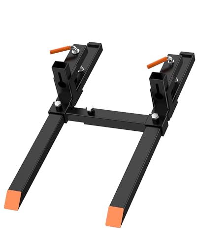 43''Quick-Attach Bucket Forks, 2000 LBS Heavy Duty Pallet Forks with Stabilizer Bar for Compact Tractor, Loader, Black/Orange - size: 2000 LBS 43 inch