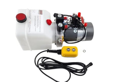 Double Acting Hydraulic Pump for Dump Trailers/Tilt-Decks 3200 psi 12VDC 4 Quart Reservoir, Gray