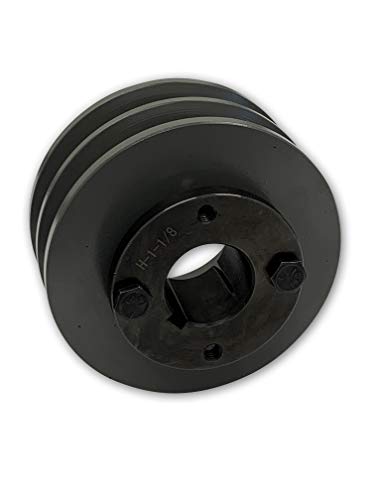 Double Groove 5.25" Cast Iron Electric Motor" H" Pulley/Sheave, Bushing Included, for 5/8" Top Width B/5L/BK/5LK Section V Belt, 2 Groove Pulley (1-1/8" Shaft / 1.125" Bore, 2BK55H) - size: 1-1/8" Shaft / 1.125" Bore