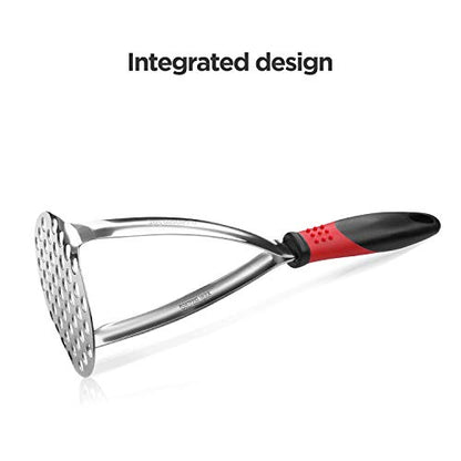 Joyoldelf Heavy Duty Potato Masher, Stainless Steel Integrated Masher Kitchen Tool & Food Masher/Potato Smasher with Non-slip Handle, Perfect for Bean, Vegetable, Fruits, Baby Food, Avocado, Meat - color: red-black