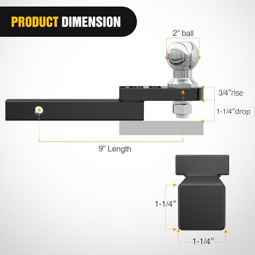 Nilight Trailer Hitch Mount with 2 Inch Trailer Ball Fits 1-1/4" Receiver - size: 2" Ball & 1-1/4" Receiver