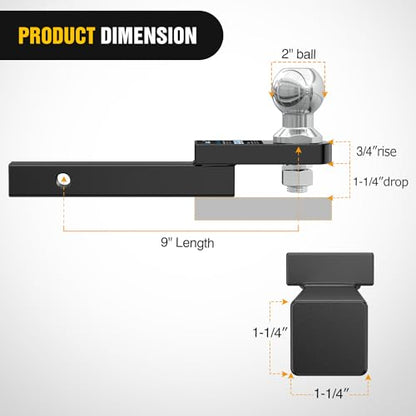 Nilight Trailer Hitch Mount with 2 Inch Trailer Ball Fits 1-1/4" Receiver - size: 2" Ball & 1-1/4" Receiver