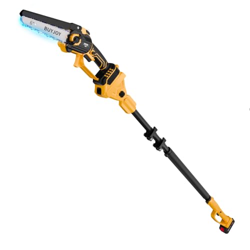 2-in-1 Electric Pole Saws for Tree Trimming, 6 Inch Mini Chainsaw Cordless with Extension Pole - color: Black Yellow