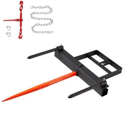 Happybuy 39" Hay Spear, 1600lbs Capacity, Skid Steer Loader Attachment with 2 Stabilizer Spears & 60" Chain, Quick Attach Forks