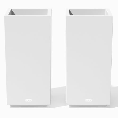 Veradek Block Series Pedestal Planter - Tall Rectangular Outdoor Planter - color: White, size: 26"H x 13.5"W - 2 Pack