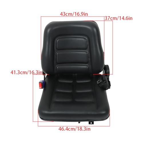 munirater Universal Fold Down Tractor Seat with Seatbelt and Slide