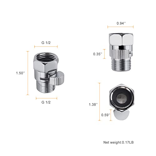 Chrome Water Flow Control Valve, G1/2" Shower Head Flow Control Brass Shut Off Valve for Handheld, Water Pressure Regulator Replacement for Shower System - color: Chrome