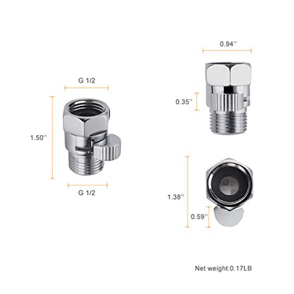 Chrome Water Flow Control Valve, G1/2" Shower Head Flow Control Brass Shut Off Valve for Handheld, Water Pressure Regulator Replacement for Shower System - color: Chrome