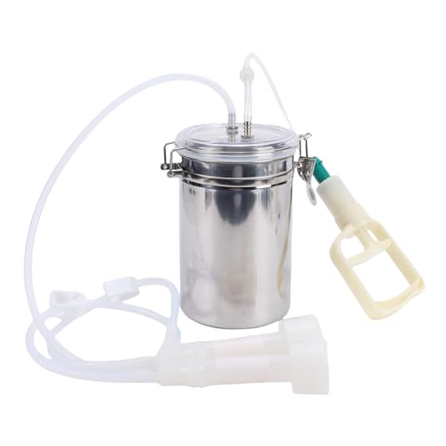 Manual Milking Machine, Portable Strong Suction Hand Vacuum Milking Kit for Dairy Farm Stainless Steel Silicone 2L Transparent Lid Dual Cup Manual Pump
