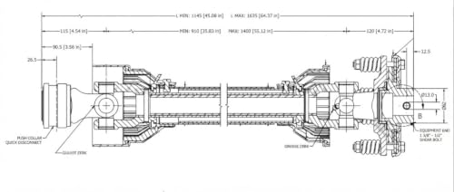 Replacement part for bolt PTO shaft with 2-disc slip clutch 1-3/8 6 splines & ½” shear bolt