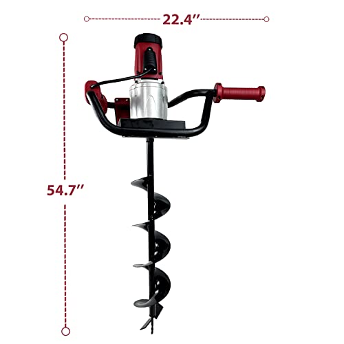 1500W Electric Post Hole Digger 6" & 4" Bits with Bag, Red - color: Red