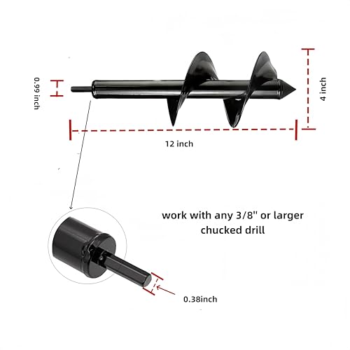 Heavy Duty Auger Drill Bit, 3X Faster Planting & Digging! Hex Shank Fits All 3/8" Drills ，Garden Bulb Planter, Ice Fishing & Fence Post Hole Digger ， Carbon Steel Blade