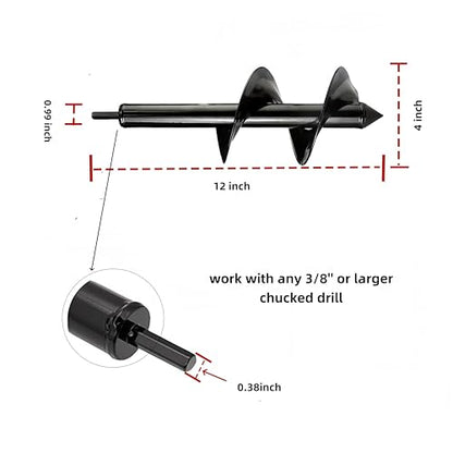 Heavy Duty Auger Drill Bit, 3X Faster Planting & Digging! Hex Shank Fits All 3/8" Drills ，Garden Bulb Planter, Ice Fishing & Fence Post Hole Digger ， Carbon Steel Blade