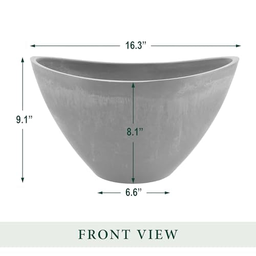 Arcadia Garden Products PSW Pot Collection YB41CT Plastic/Stone/Wood Composite Curved Planter Pot – No Drainage Hole (Drillable), for Indoor and Outdoor Plants and Gardens, 16-inch, Cement Gray - color: Cement Gray