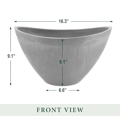 Arcadia Garden Products PSW Pot Collection YB41CT Plastic/Stone/Wood Composite Curved Planter Pot – No Drainage Hole (Drillable), for Indoor and Outdoor Plants and Gardens, 16-inch, Cement Gray - color: Cement Gray