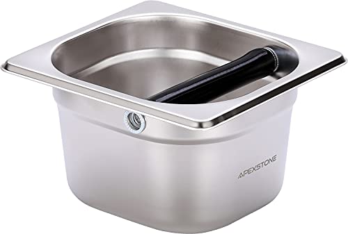 Coffee Knock Box Stainless Steel, 6.9 Inch Espresso Knock Box for Espresso Coffee Grounds, Built-In Knock Box with Rubber Knock Bar, 1.5L Large Capacity for Home Barista & Coffee Bar
