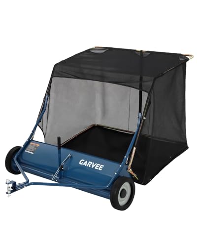 Garvee Tow Behind Lawn Sweeper 50 Inch, Heavy Duty Leaf & Grass Collector - color: Blue, size: 50in