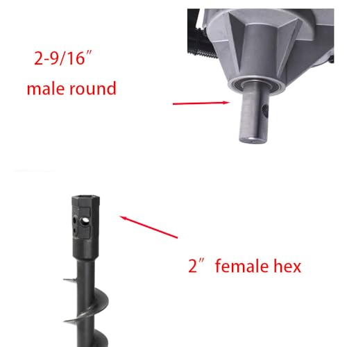 Auger Adapter 2-9/16 inch Female Round to 2" Male Hex Auger Drive Convert