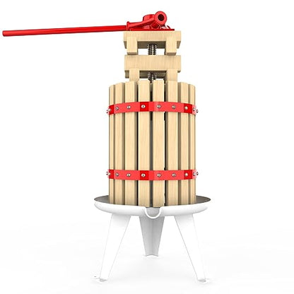 1.6 Gallon Fruit and Wine Press, Manual Cider Juice Maker with Solid Beech Wood Basket & Heavy-Duty Stand for Apples, Grapes, Berries - color: Red, size: 1.6 Gallon