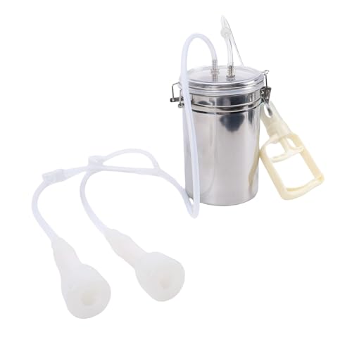 Asixxsix Goat Cow Milking Machine, 2000ml Portable Household Manual Milker Kit with Stainless Steel Bottle and PU Tube for Milk Plant, Dairy Farm, Sheep, Cow, Goat