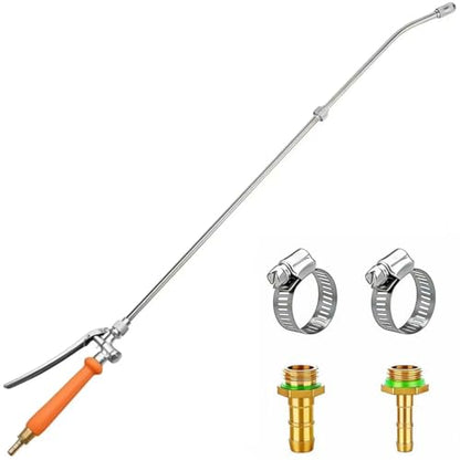 36 Inches All Metal Replacement Sprayer Wand,1/4" & 3/8" Brass Barb Sprayer Wand Replacement, Stainless Steel Sprayer Wand with Shut off Valve & 2 Hose Clamps (36 Inches Sprayer Wand)