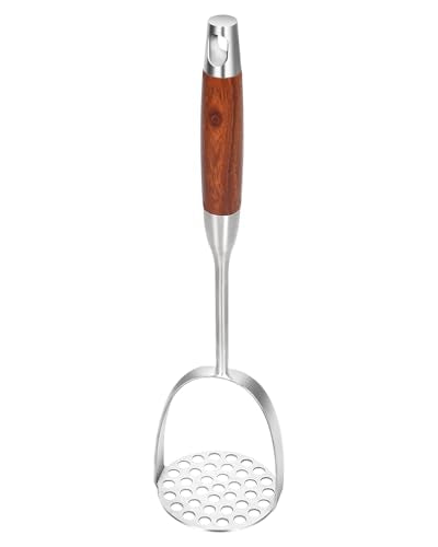 Brigii Potato Masher, Wooden Handle Potato Press, 304 Stainless Steel - color: wood color+silver
