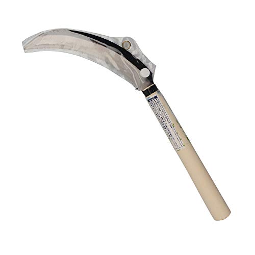 KEYI Grass Sickle, Hand held Sickle Tool with Wooden Handle, Light Serration, 6.5-Inch Stainless Steel Blade
