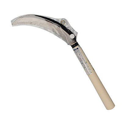 KEYI Grass Sickle, Hand held Sickle Tool with Wooden Handle, Light Serration, 6.5-Inch Stainless Steel Blade