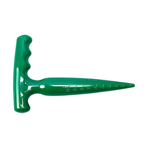 Dibbler Gardening Tool - Ergonomic Sowing Hand Equipment, 1Unit Plant Hole Digger for Seeding, T-Handle Soil Puncher with Depth Mark, Hardware, Cultivator for Cucumber, Tomatoes and Flower Bed - color: Dark Green