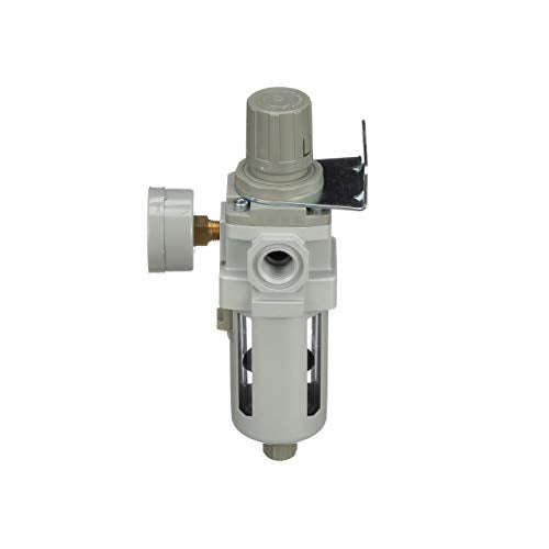 PneumaticPlus SAW400-N04BG Compressed Air Filter Regulator Piggyback Combo 1/2" NPT - Poly Bowl, Manual Drain, Bracket, Gauge - style: Poly Bowl - Manual Drain